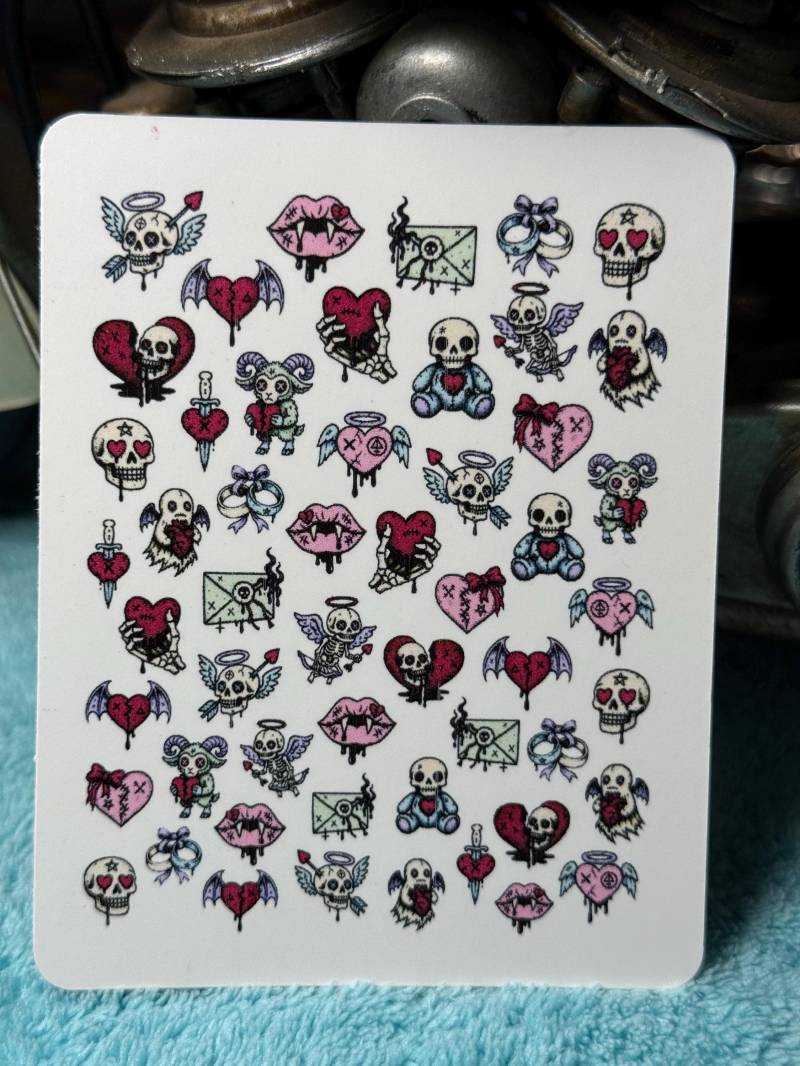 Gothic Pastell Valentinstag Wasserschiebe Stickers Für Nägel, Nailart Nagelsticker Gruslig Süßer Krampus, Verfluchter Valentinsgruß von Etsy - TheArtofNaildesign
