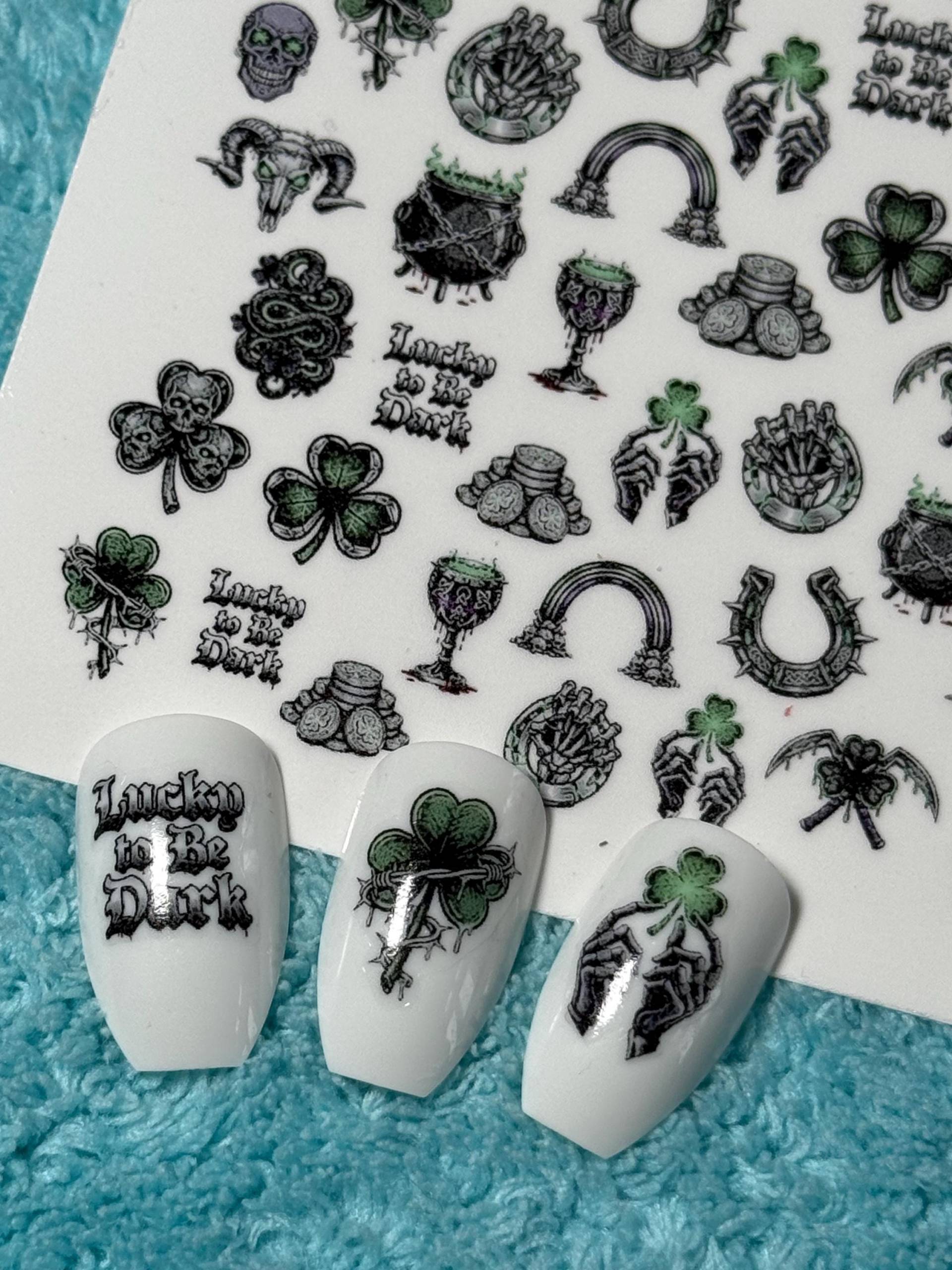 Gothic St. Patrick's Day Wasser Nagelsticker, Wasserschiebe Abziehbild, Nailart Stickers Kleeblatt, Regenbogen Gothic St. Patrick's Day Wasser Nagelsticker, Wasserschiebe Abziehbild, Nailart Stickers Kleeblatt, Regenbogen von Etsy - TheArtofNaildesign