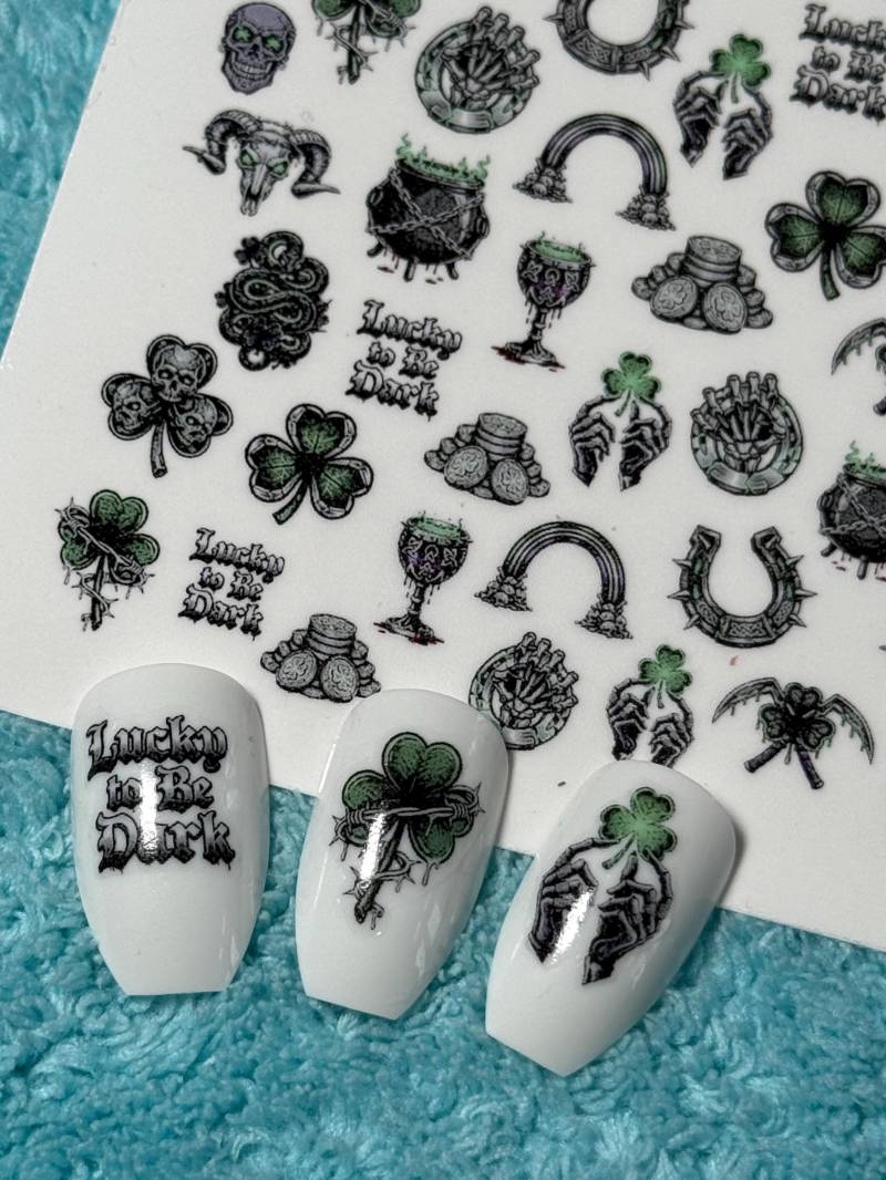 Gothic St. Patrick's Day Wasser Nagelsticker, Wasserschiebe Abziehbild, Nailart Stickers Kleeblatt, Regenbogen von Etsy - TheArtofNaildesign