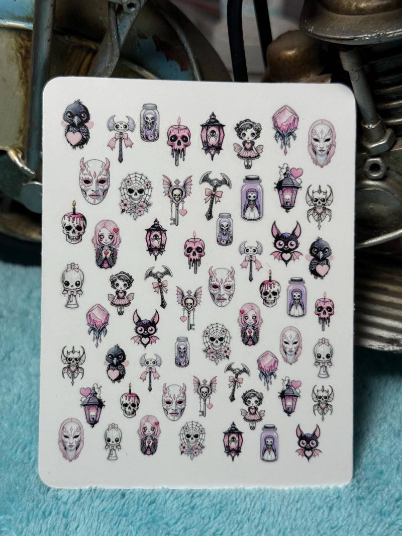 Gothic Valentinstag Nailart Wasserschiebe Stickers Für Nägel, Nagelsticker Gruselig Süß, Pastell-Gothic Pink von Etsy - TheArtofNaildesign