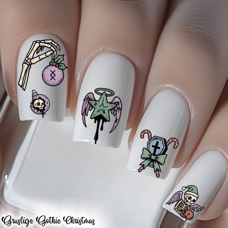 Gothic Weihnachtenr Nail Art Wasser Aufkleber, Gruselig Krampus Totenkopf Wassernagel Abziehbild, Nagel Wasserschiebefolie Abziehbild von Etsy - TheArtofNaildesign
