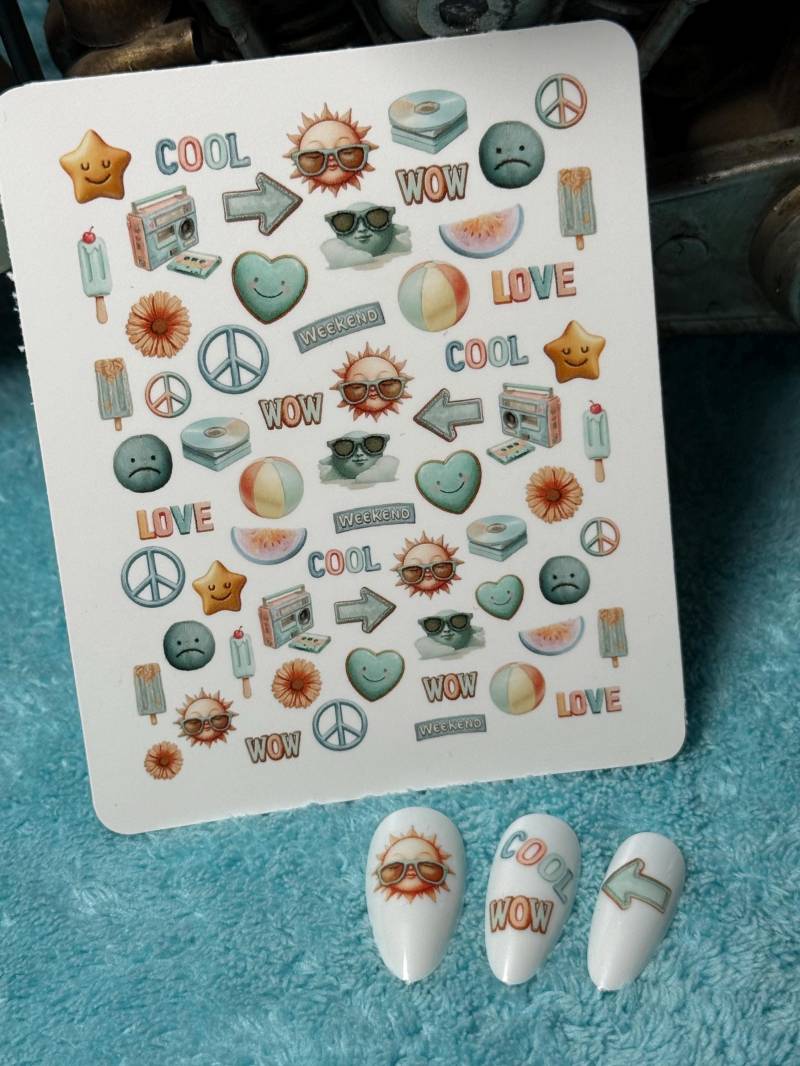 Groovy Retro Sommer Wasser Nagelsticker, Wasserschiebe Sticker Für Nägel, Nailart Stickers Wow, Love, Peace von Etsy - TheArtofNaildesign