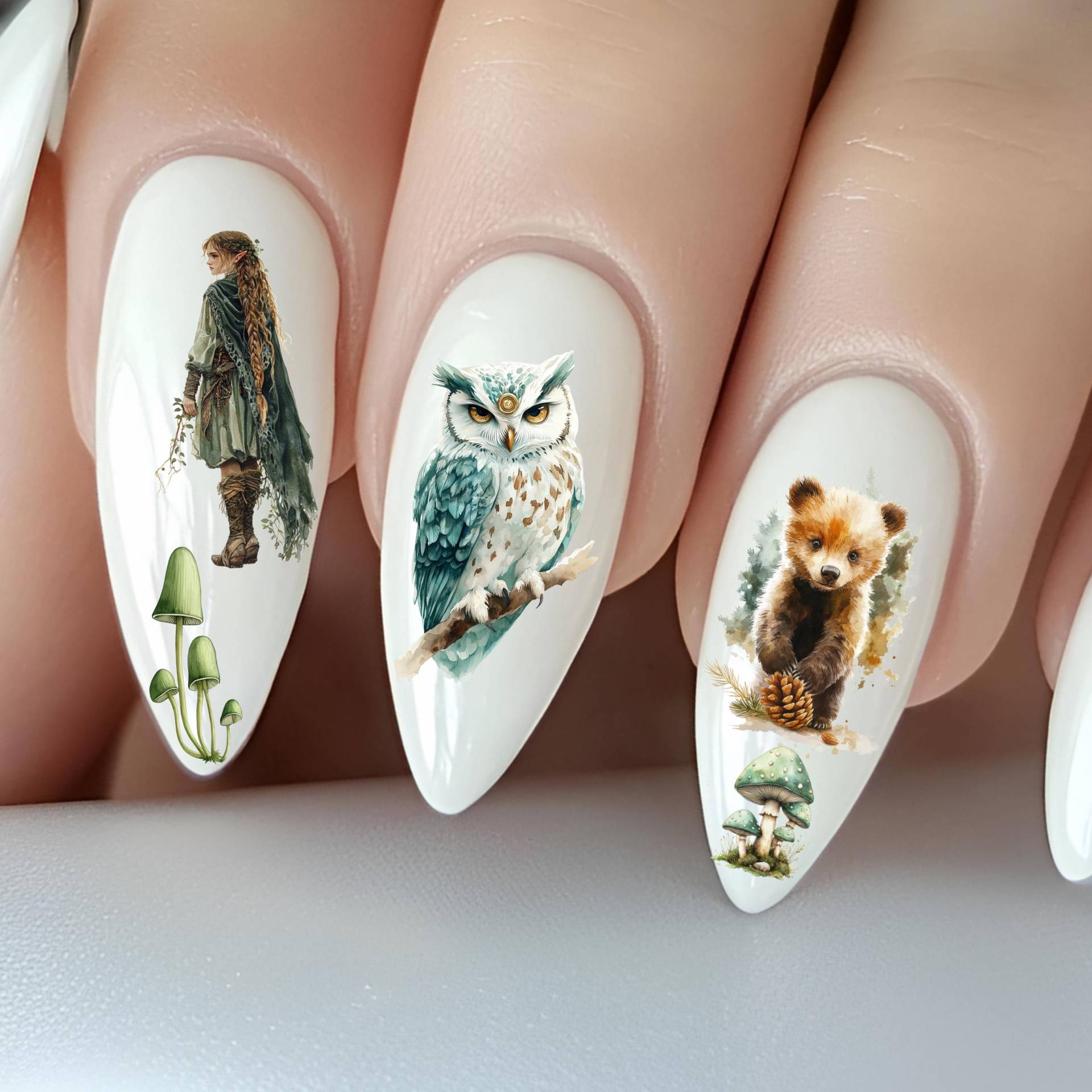 Grüne Elfen Fee Wasser Nagelsticker, Wasserschiebe Stickers Nägel, Fantasy Magic Elfe, Pilz, Eule Grüne Elfen Fee Wasser Nagelsticker, Wasserschiebe Stickers Nägel, Fantasy Magic Elfe, Pilz, Eule von Etsy - TheArtofNaildesign