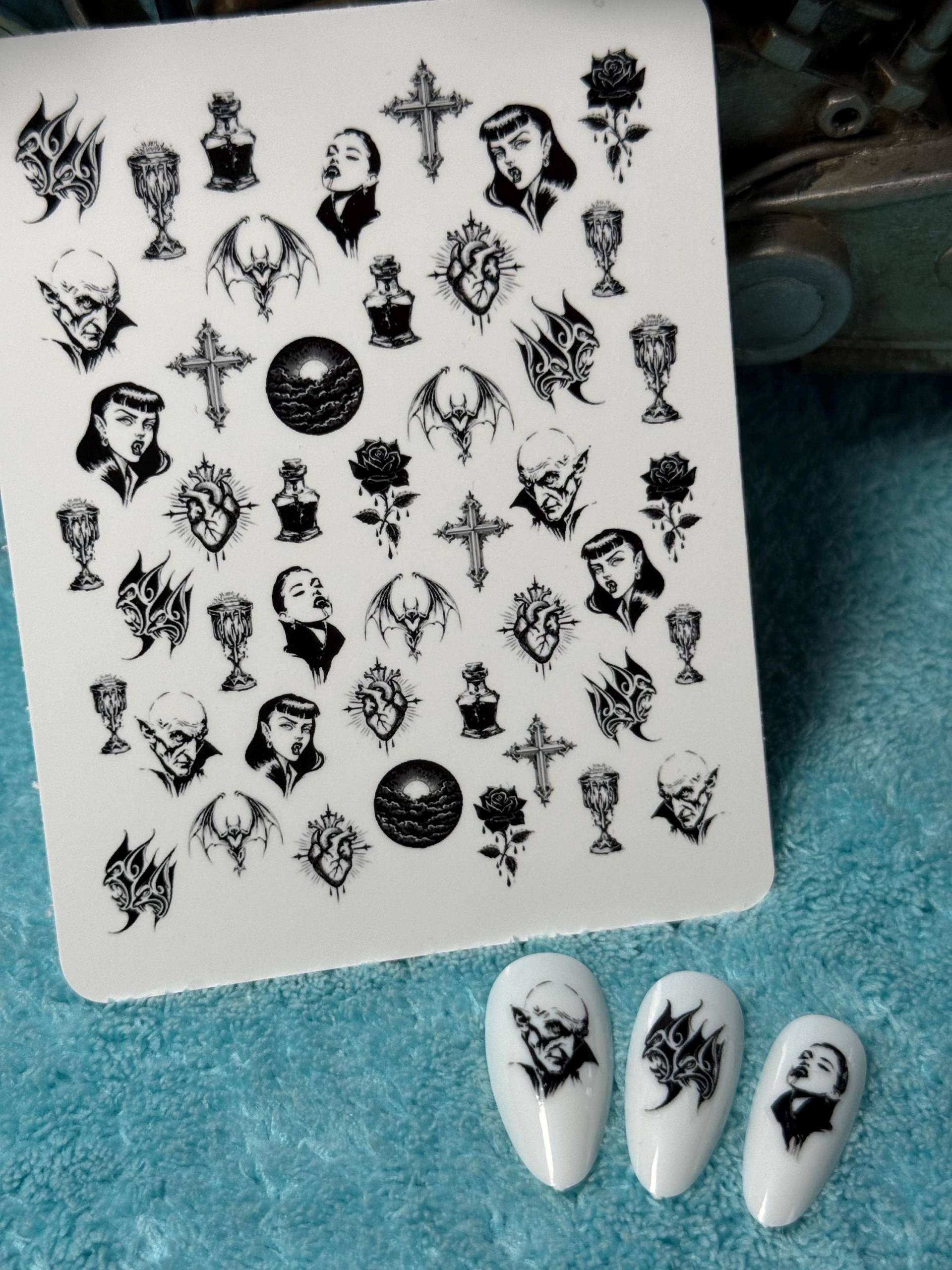 Grusel Gothic Wasser Nagelsticker, Wasserschiebe Sticker Für Nägel, Nailart Stickers Vampir, Old School Grusel Gothic Wasser Nagelsticker, Wasserschiebe Sticker Für Nägel, Nailart Stickers Vampir, Old School von Etsy - TheArtofNaildesign