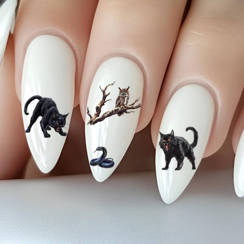 Halloween Wasser Nagelsticker, Wasserschiebe Sticker Für Nägel, Nagel Schwarze Katze, Schlange, Totenschädel, Ratte von Etsy - TheArtofNaildesign