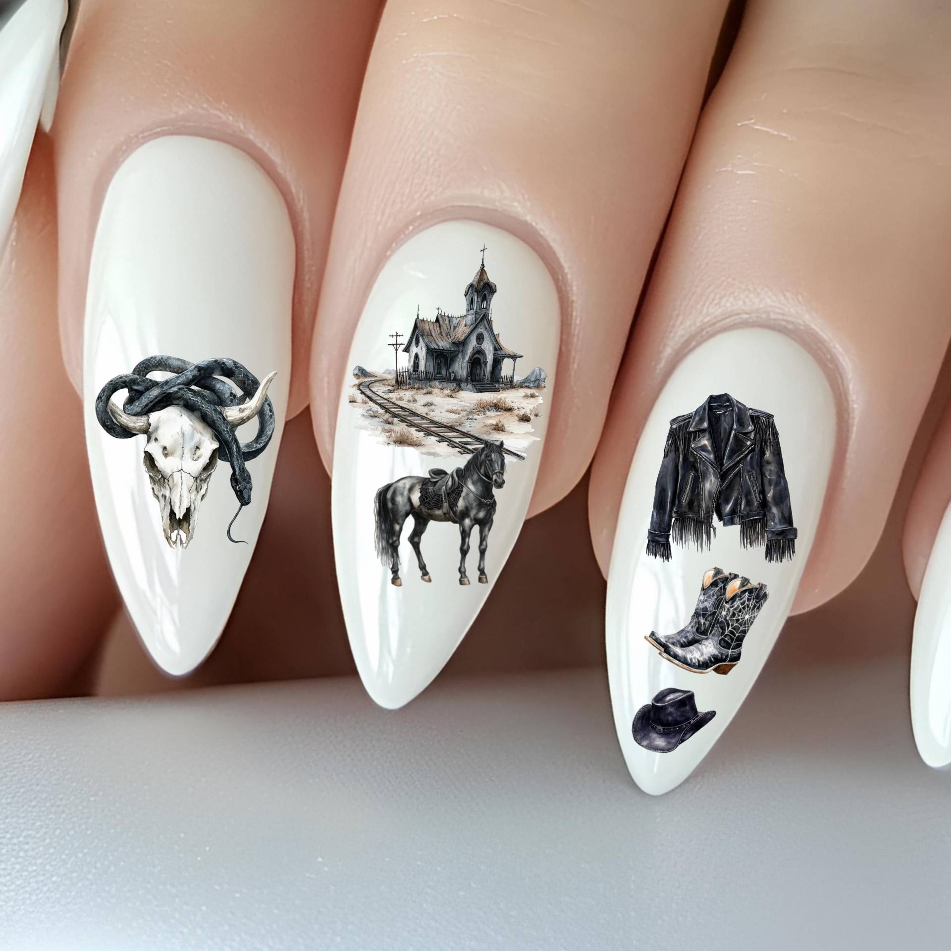 Halloween Western Gothic Wasser Nagelsticker, Wasserschiebe Sticker Nägel, Schwarze Halloween, Spinnennetz, Schädel von Etsy - TheArtofNaildesign