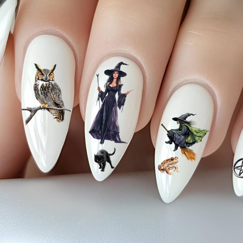 Hexen Wasser Nagelsticker, Wasserschiebe Sticker Für Nägel, Nagel Halloween, Hexenkessel, Kröte, Eule Auf Ast von Etsy - TheArtofNaildesign