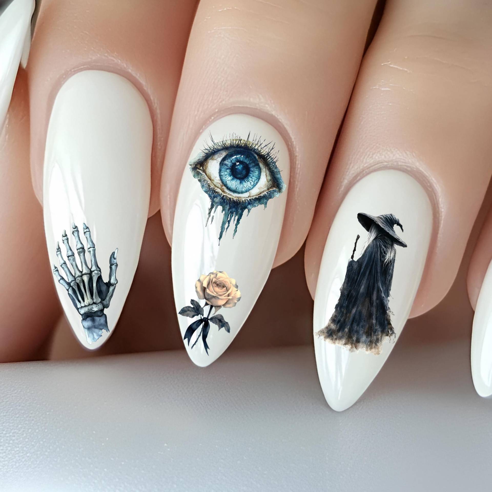 Hexenhafte Wasser Nagelsticker, Wasserschiebe Sticker Für Nägel, Nagel Stickers Skelett, Geist, Hexe, Schädel von Etsy - TheArtofNaildesign