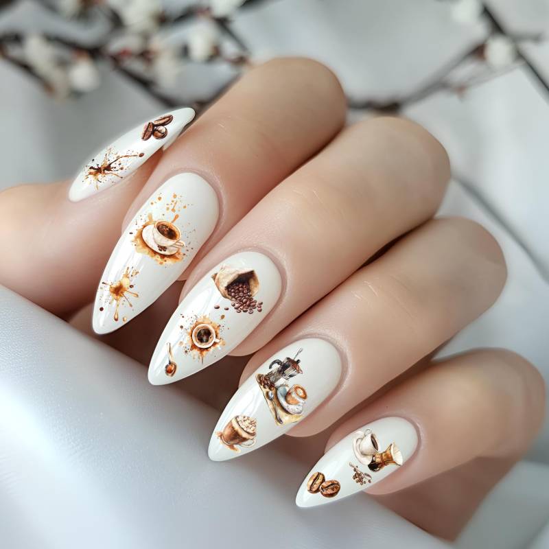 Kaffee Nagelsticker, Wasserschiebe Sticker Nägel, Nailart Nageldesign Kaffeebohnen, Tasse, Löffel von Etsy - TheArtofNaildesign