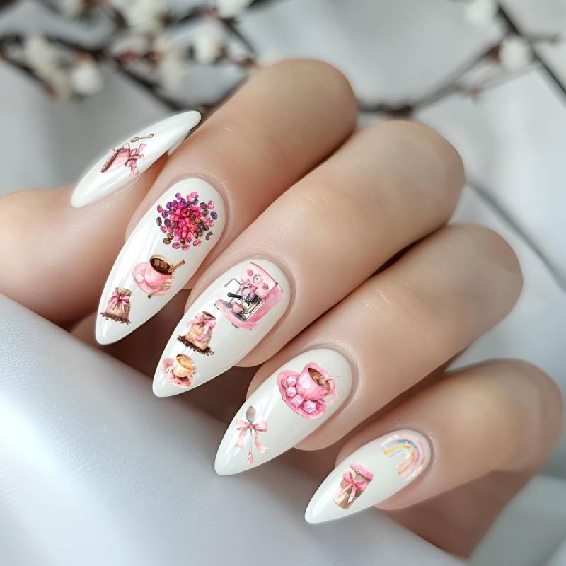 Kaffee Nagelsticker, Wasserschiebe Sticker Nägel, Nailart Nageldesign Kaffeebohnen, Tasse Rosa von Etsy - TheArtofNaildesign