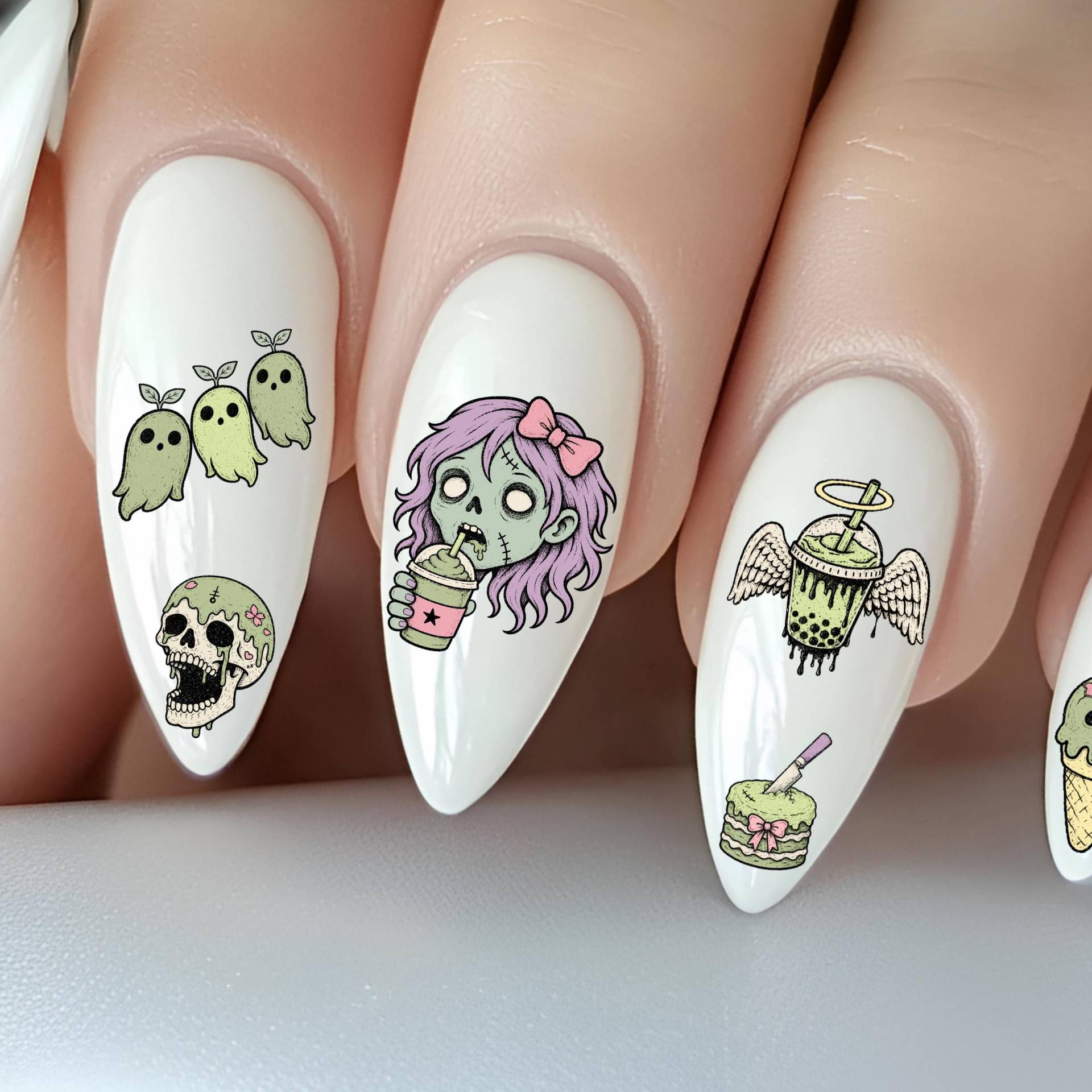 Matcha Kaffee Nagelsticker, Wasserschiebe Nailart Stickers Für Nägel, Grüner Tee, Modegetränk, Lattes von Etsy - TheArtofNaildesign