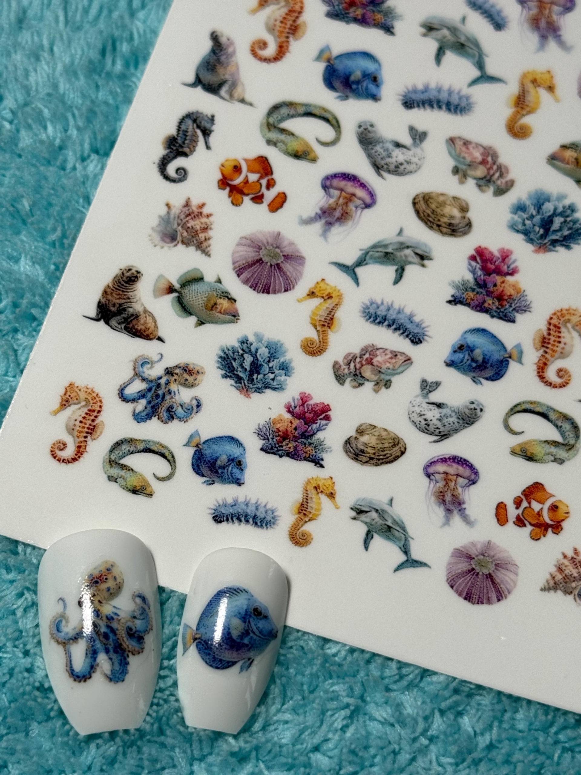 Meerestiere Wasser Nagelsticker, Wasserschiebe Abziehbild, Nailart Stickers Oktupus, Delphine, Seepferd Meerestiere Wasser Nagelsticker, Wasserschiebe Abziehbild, Nailart Stickers Oktupus, Delphine, Seepferd von Etsy - TheArtofNaildesign
