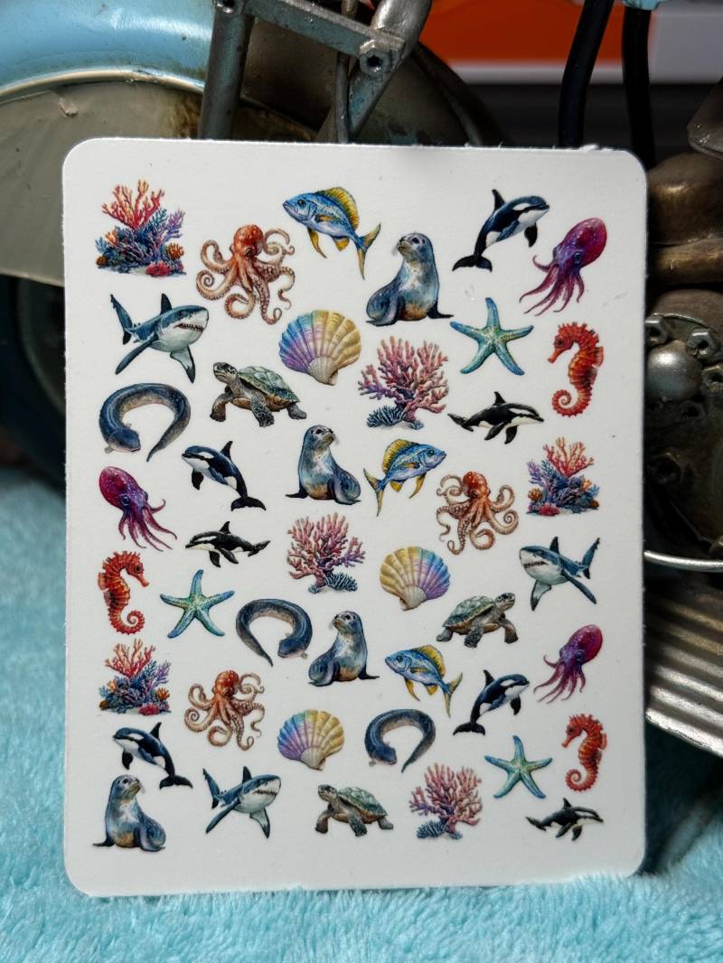 Meerestiere Wasser Nagelsticker, Wasserschiebe Abziehbild, Nailart Stickers Oktupus, Schildkröte, Seepferd, Koralle von Etsy - TheArtofNaildesign