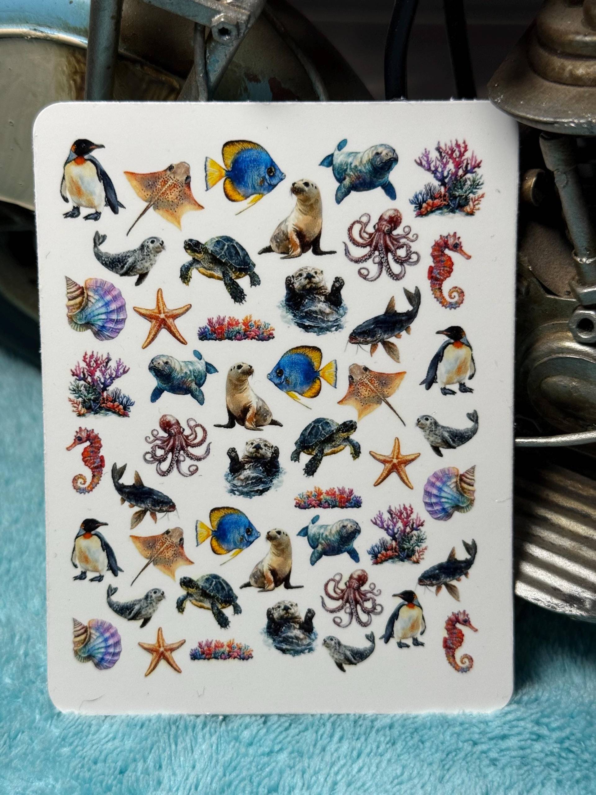 Meerestiere Wasser Nagelsticker, Wasserschiebe Abziehbild, Nailart Stickers Seelöwe Robbe, Pinguin, Seestern von Etsy - TheArtofNaildesign