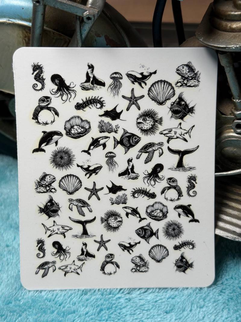 Meerestiere Wasser Nagelsticker, Wasserschiebe Sticker Für Nägel, Nailart Stickers Schwarz Seestern, Seepferdchen, Delphin von Etsy - TheArtofNaildesign