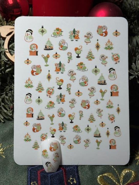 Nagel Aufkleber, Vintage Midcentury Moderne Weihnachten, Wasserschiebe Abziehbild, Sticker, Retro Weihnachten 1950Er - 1960Er Jahre von Etsy - TheArtofNaildesign