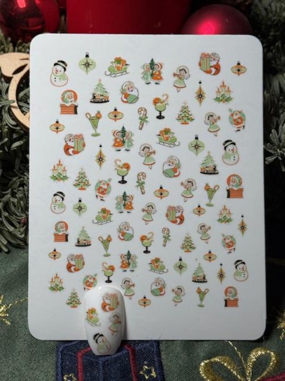 Nagel Aufkleber, Vintage Midcentury Moderne Weihnachten, Wasserschiebe Abziehbild, Sticker, Retro Weihnachten 1950Er - 1960Er Jahre von Etsy - TheArtofNaildesign