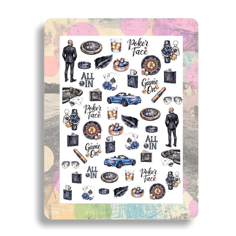 Nagel Aufkleber Männer Trip/Wassernagel Abziehbilder Aquarell Casino, Poker Nailart Gentleman von Etsy - TheArtofNaildesign
