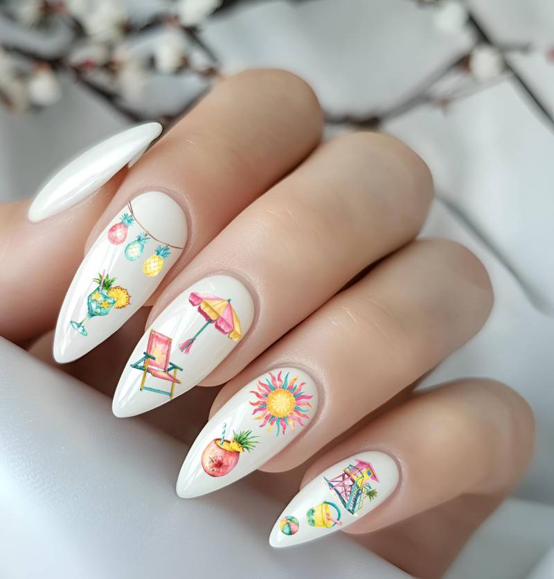 Nagelsticker Retro Sommer Urlaub Nailart Wasserschiebefolie Sommerurlaub, Palme Strand, Meer Sonne von Etsy - TheArtofNaildesign