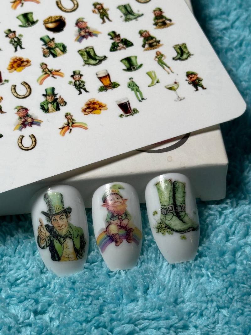 Nagelsticker Saint Patrick Wasserschiebe Stickers Für Nägel, Nailart 50S Style, Irisch, 17 März, Kleeblatt von Etsy - TheArtofNaildesign