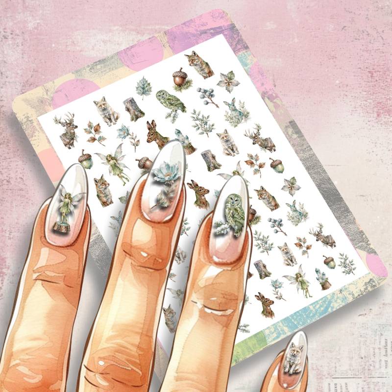 Nagelsticker Verschneiter Wald - Tattoo Sticker Für Nägel I Nailart Abziehbild Winter, Winterlandschaft, Waldtiere von Etsy - TheArtofNaildesign