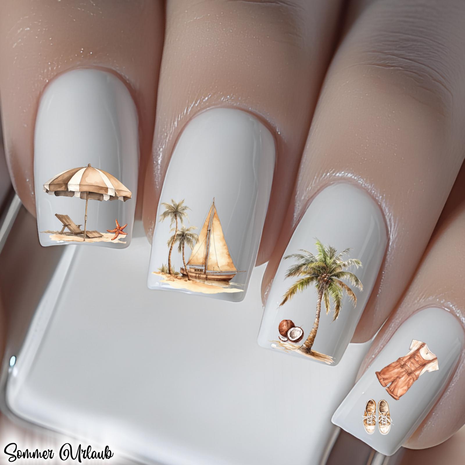Nail Art Wasser Aufkleber, Aquarell Strand Palmem Sommer Urlaub Wassernagel Abziehbild, Nagel Wasserschiebefolie Abziehbild Nail Art Wasser Aufkleber, Aquarell Strand Palmem Sommer Urlaub Wassernagel Abziehbild, Nagel Wasserschiebefolie Abziehbild von Etsy - TheArtofNaildesign