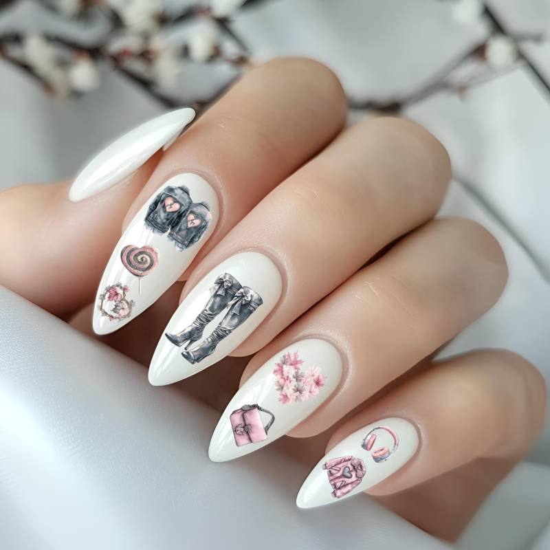 Nail Art Wasser Aufkleber Winter Liebe, Valentinstag, Rosa Grau, Wassernagel Abziehbild, Nagel Wasserschiebefolie von Etsy - TheArtofNaildesign
