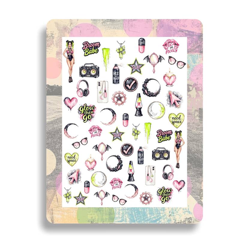 Neon Hexen Nagelaufkleber - Wasserschiebebilder Nägel Nailart Pastell Gothic, Mode, Hexenbesen, Halloween Y2K, Hexenhaftes von Etsy - TheArtofNaildesign