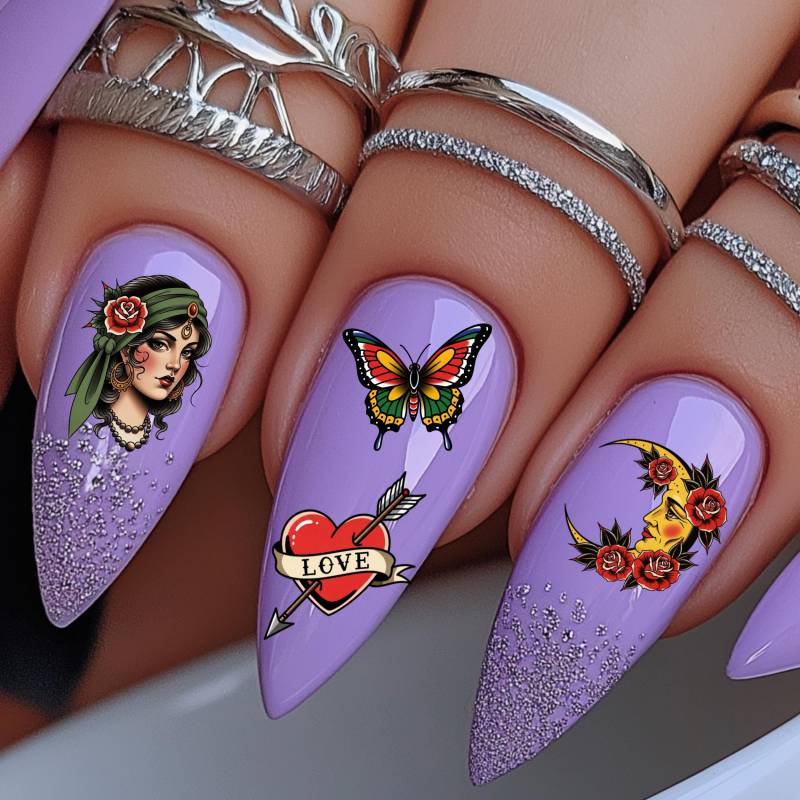 Old School Vintage Wasser Nagelsticker, Wasserschiebe Stickers Nägel, Antik Pin Up, Retro Tattoo von Etsy - TheArtofNaildesign