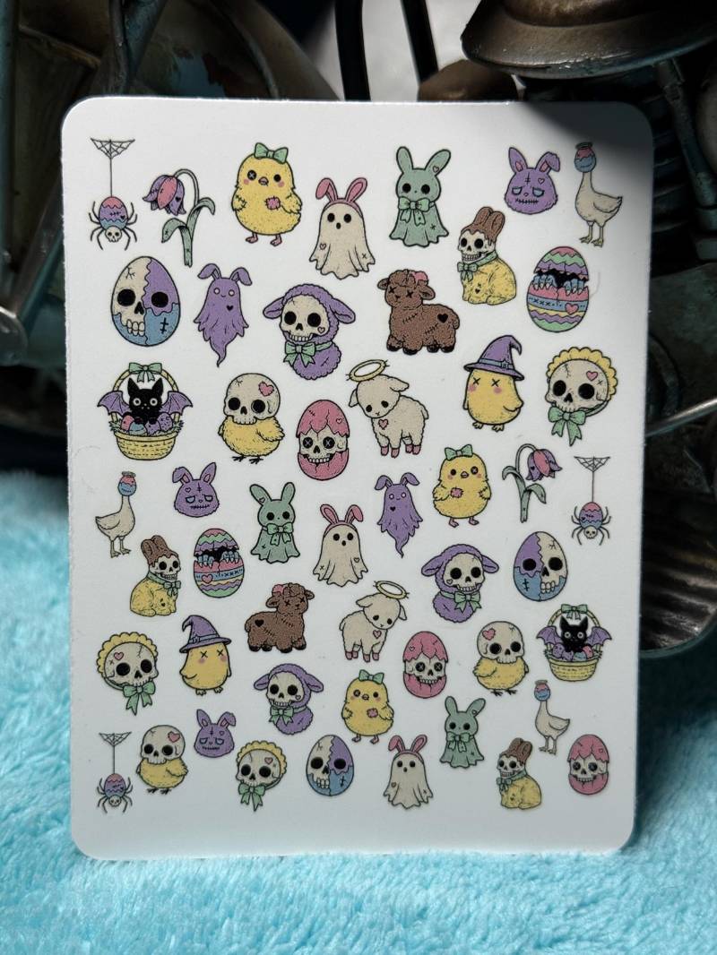 Pastel Goth Ostern Nailart Wasserschiebe Stickers Für Nägel, Nagelsticker Osterei, Geist, Schädel, Hase, Fledermaus von Etsy - TheArtofNaildesign