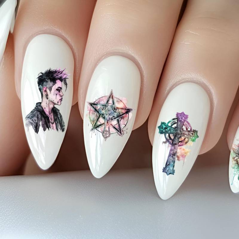 Pastell Goth Wasser Nagelsticker, Wasserschiebe Sticker Für Nägel, Nagel Stickers Emo, Gothic, Blumenschädel, Kreuz von Etsy - TheArtofNaildesign