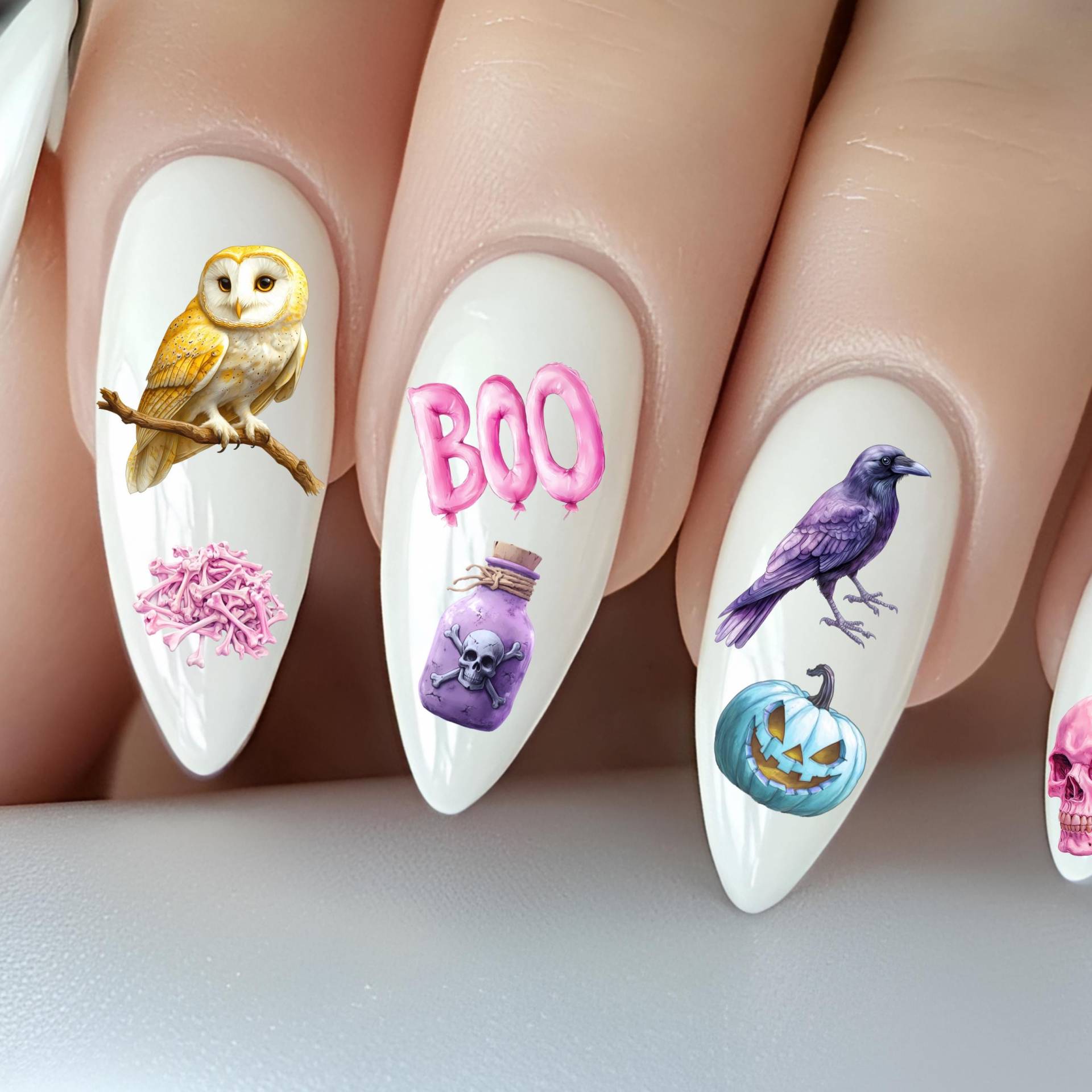 Pastell Halloween Wasser Nagelsticker, Wasserschiebe Sticker Für Nägel, Nagel Kürbis, Geist, Eule, Hexenkessel, Schwarze Katze von Etsy - TheArtofNaildesign