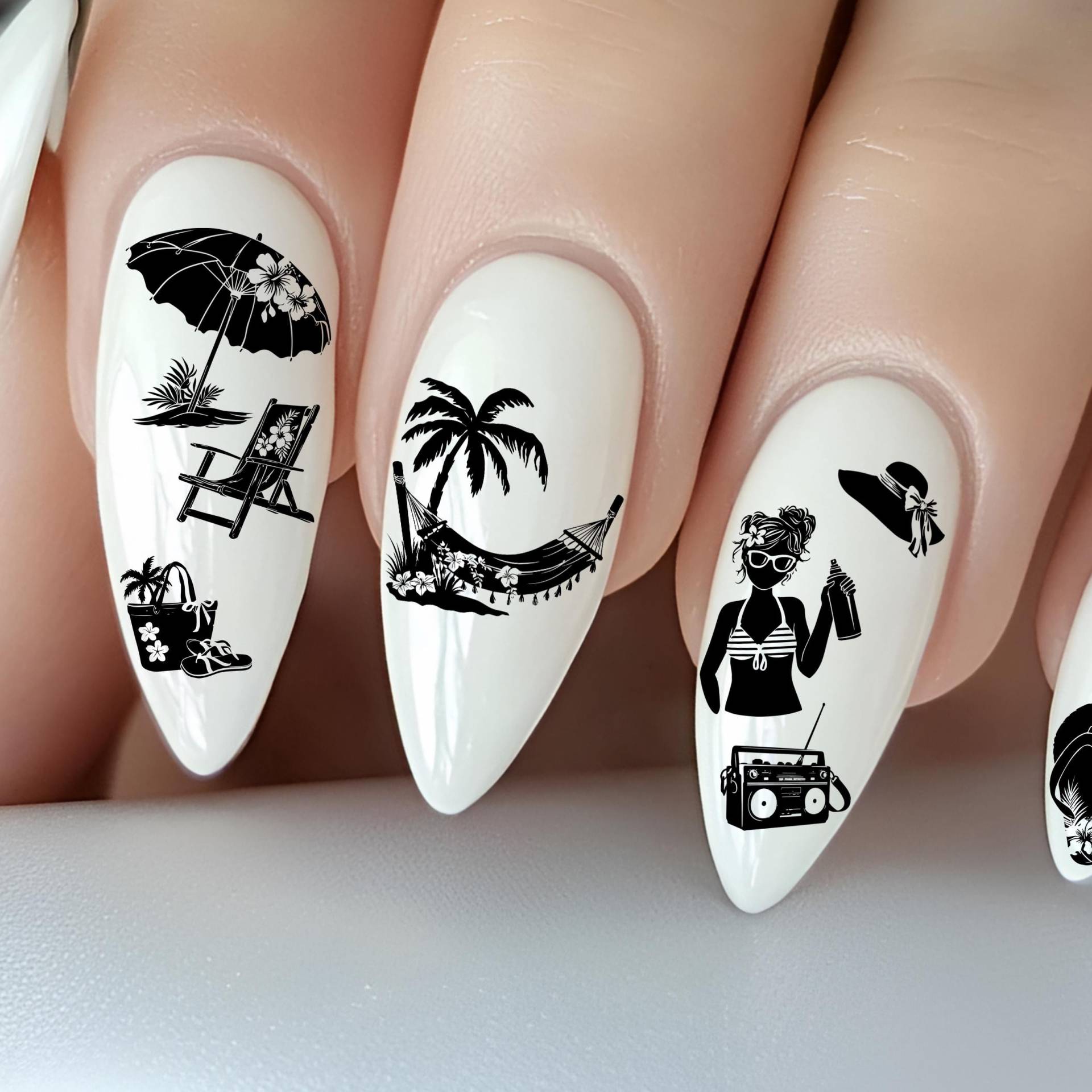 Sommer Wasser Nagelsticker, Wasserschiebe Sticker Für Nägel, Nagel Stickers Urlaub, Ferien, Strand, Sonne Schwarz von Etsy - TheArtofNaildesign