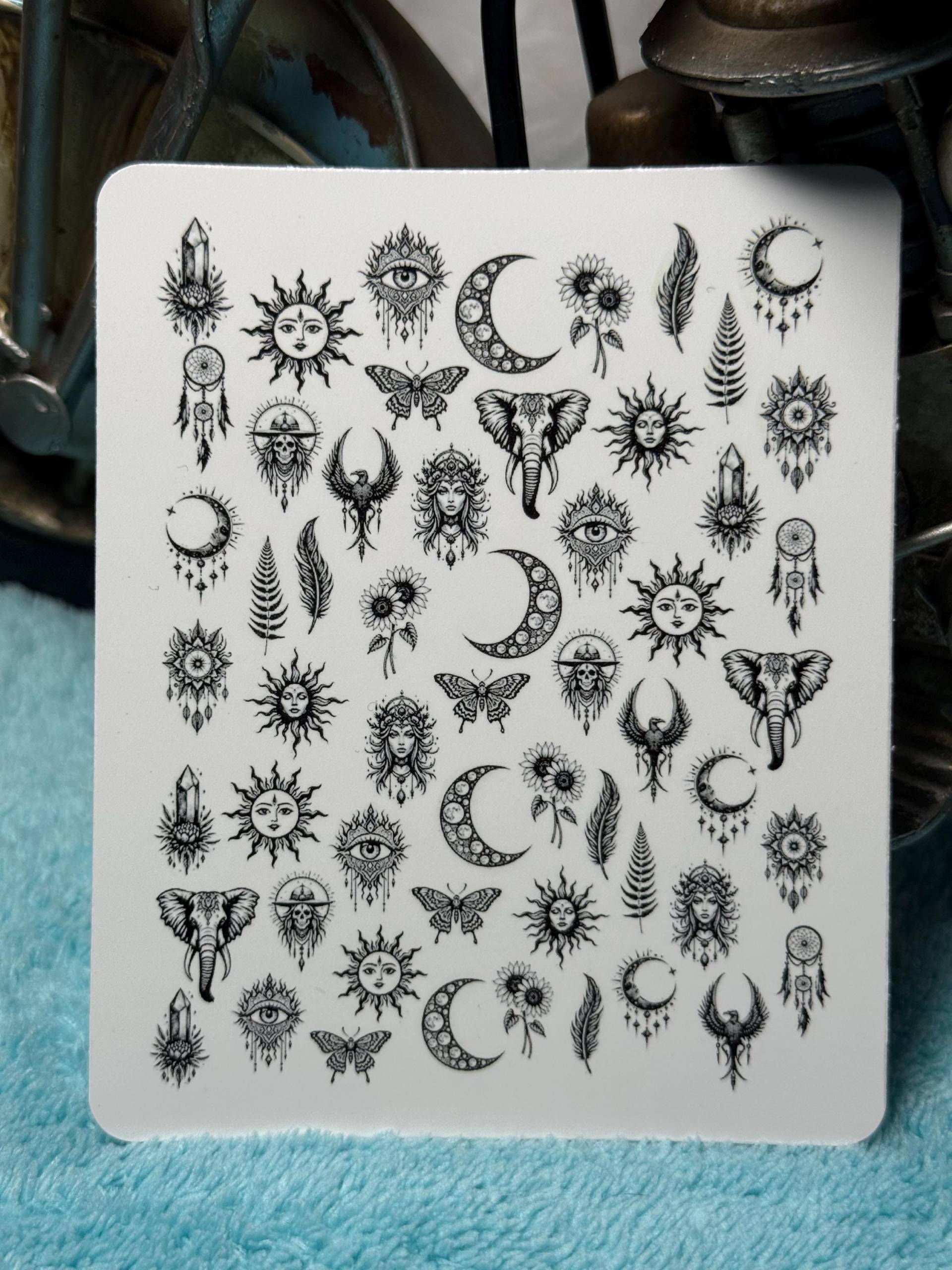 Spirituelle Nailart Wasserschiebe Stickers Für Nägel, Nagelsticker Schwarz Weiß, Natur, Sonne Mond, Ästhetisch, Wildblume von Etsy - TheArtofNaildesign