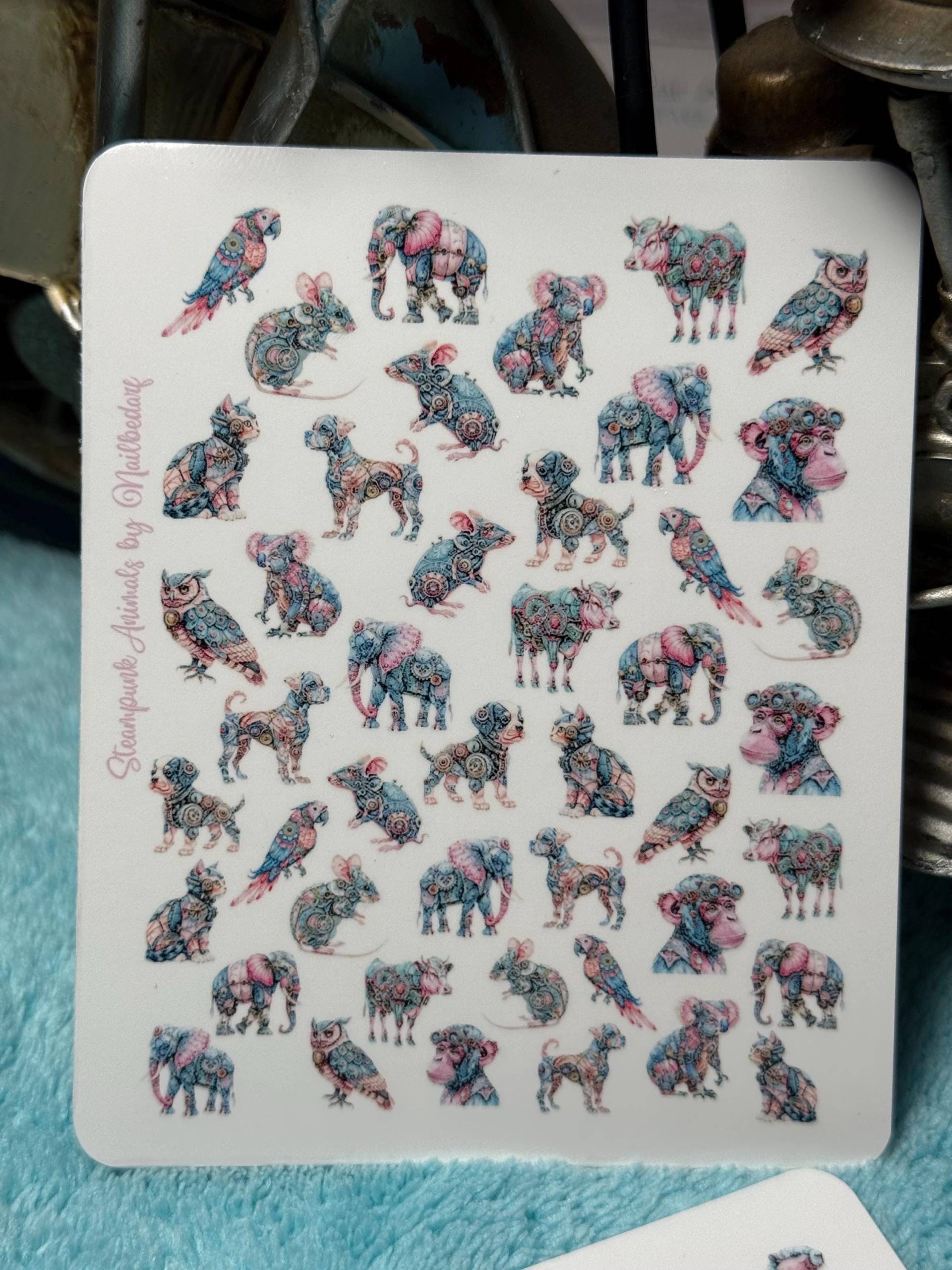 Steampunk Tiere Nailart Wasserschiebe Stickers Für Nägel, Nagel Sticker Kuh, Elefant, Eule, Hund, Katze von Etsy - TheArtofNaildesign