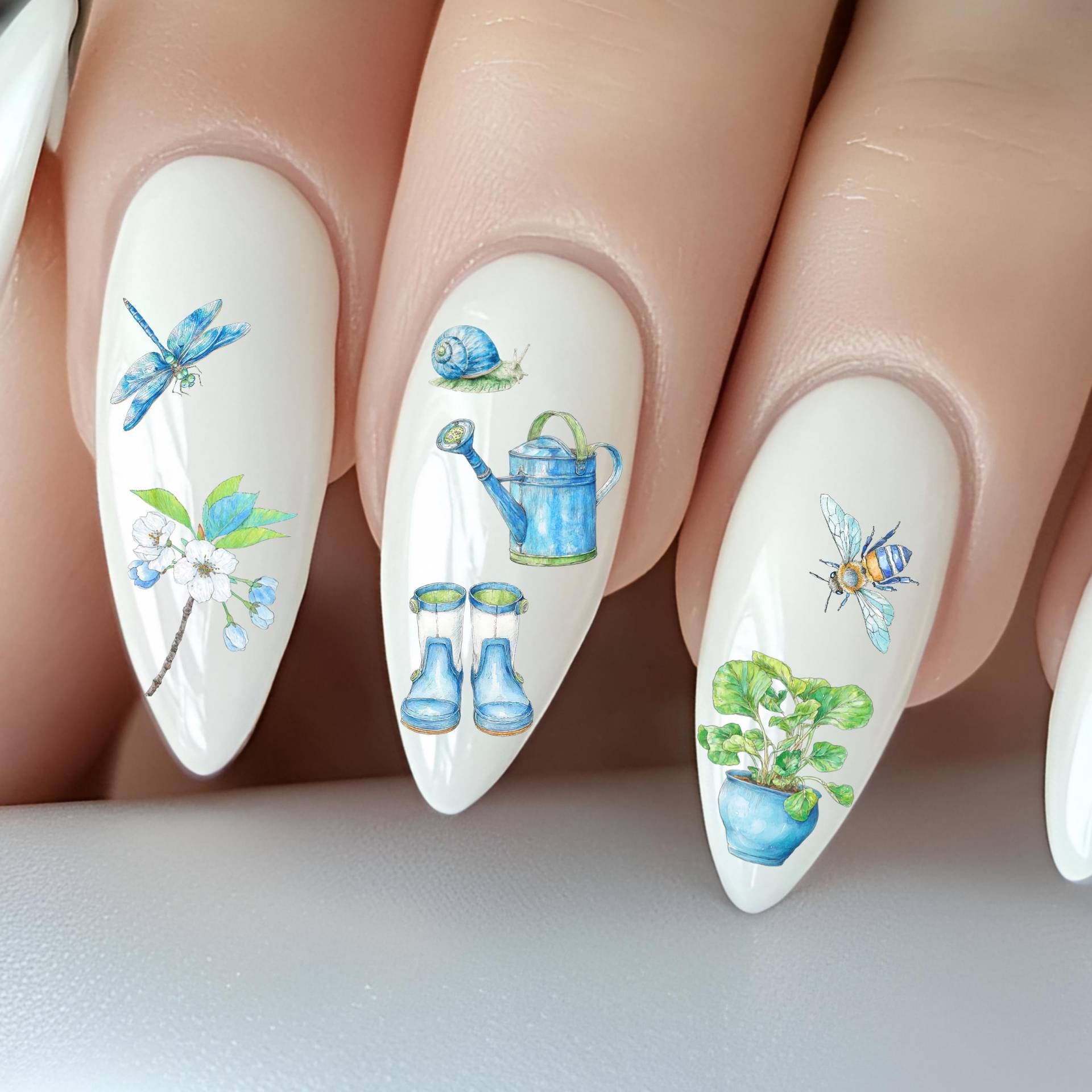 Vintage Frühling Wasser Nagelsticker, Wasserschiebe Sticker Für Nägel, Nagel Stickers Blau Grün, Tulpe, Hase, Vogel von Etsy - TheArtofNaildesign