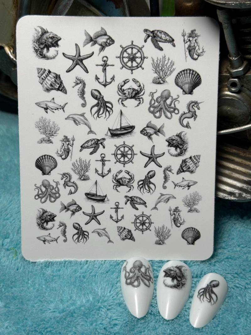 Vintage Meer Wasser Nagelsticker, Wasserschiebe Sticker Für Nägel, Nailart Stickers, Nautisch, Maritim, Ozean von Etsy - TheArtofNaildesign