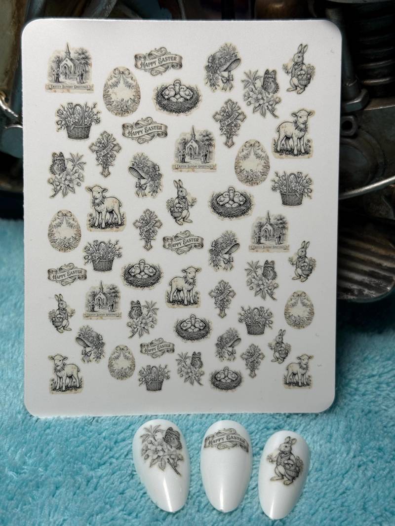Vintage Ostern Nailart Wasserschiebe Stickers Für Nägel, Nagelsticker Osterhase, Oster Lamm, Osterei, Vogelnest Mit Küken von Etsy - TheArtofNaildesign