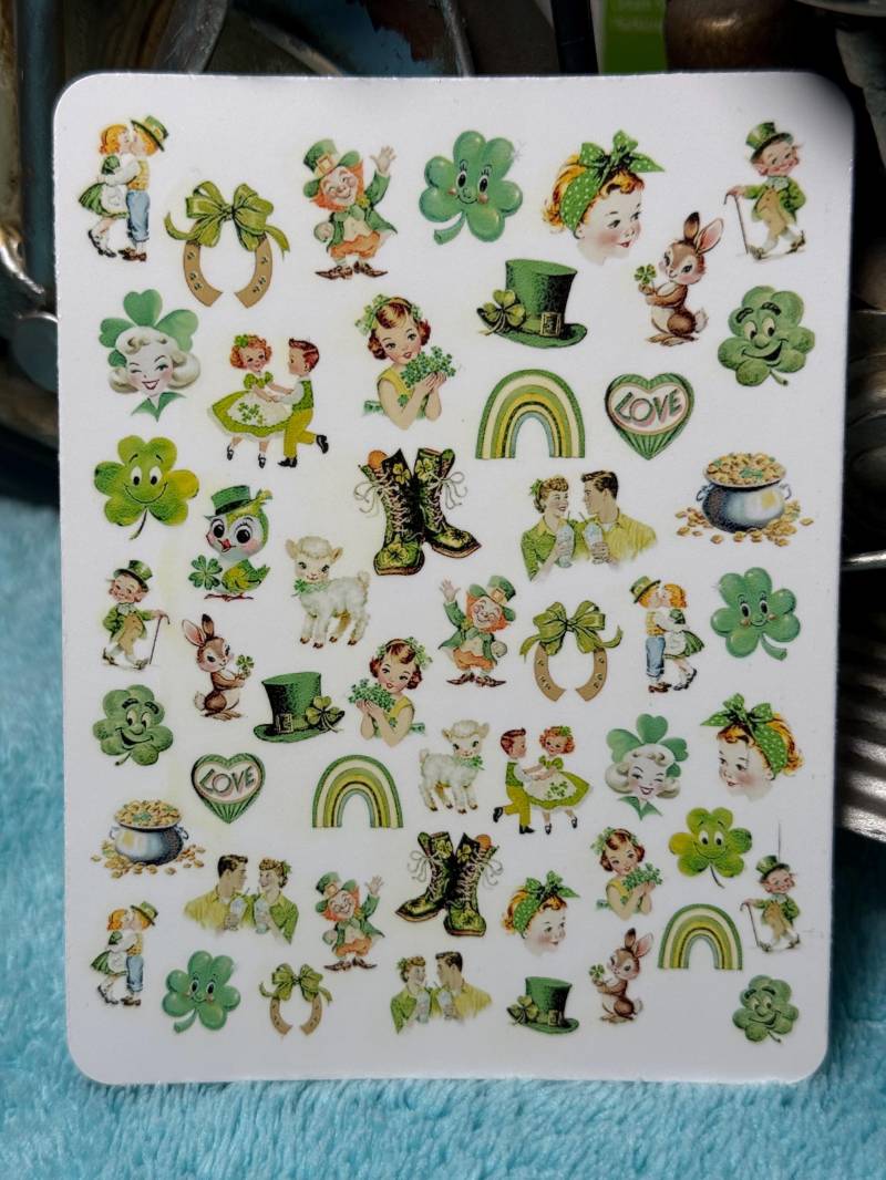 Vintage Retro St. Patrick's Nailart Wasserschiebe Stickers Für Nägel, Nagelsticker Kleeblatt Antik Shamrock Leprechaun Irisch Regenbogen von Etsy - TheArtofNaildesign