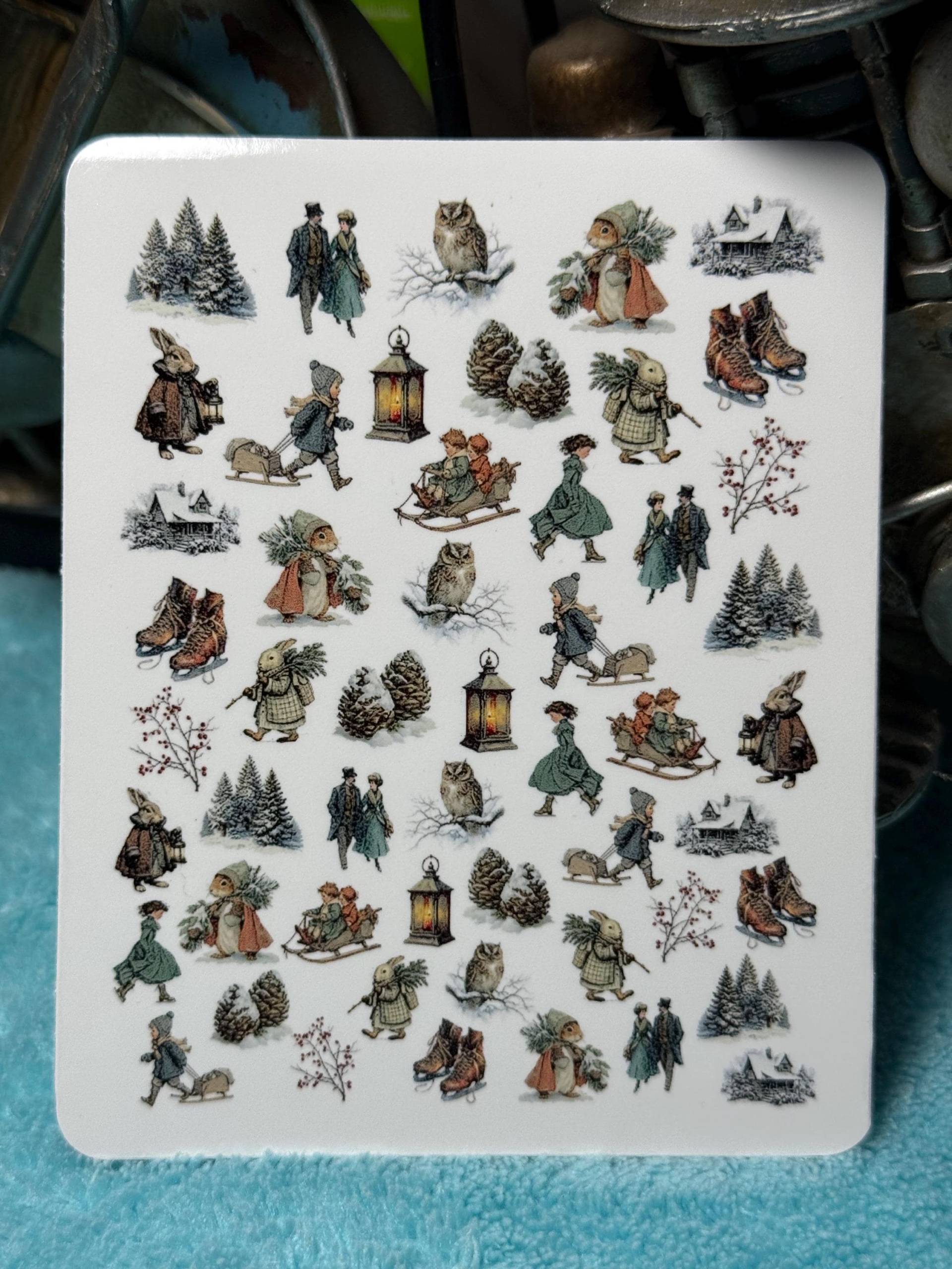Vintage Verschneite Winterlandschaft Nailart Wasserschiebe Stickers Für Nägel, Nagelsticker Winter, Tiere, Schlittschuhe, Gemütlich von Etsy - TheArtofNaildesign