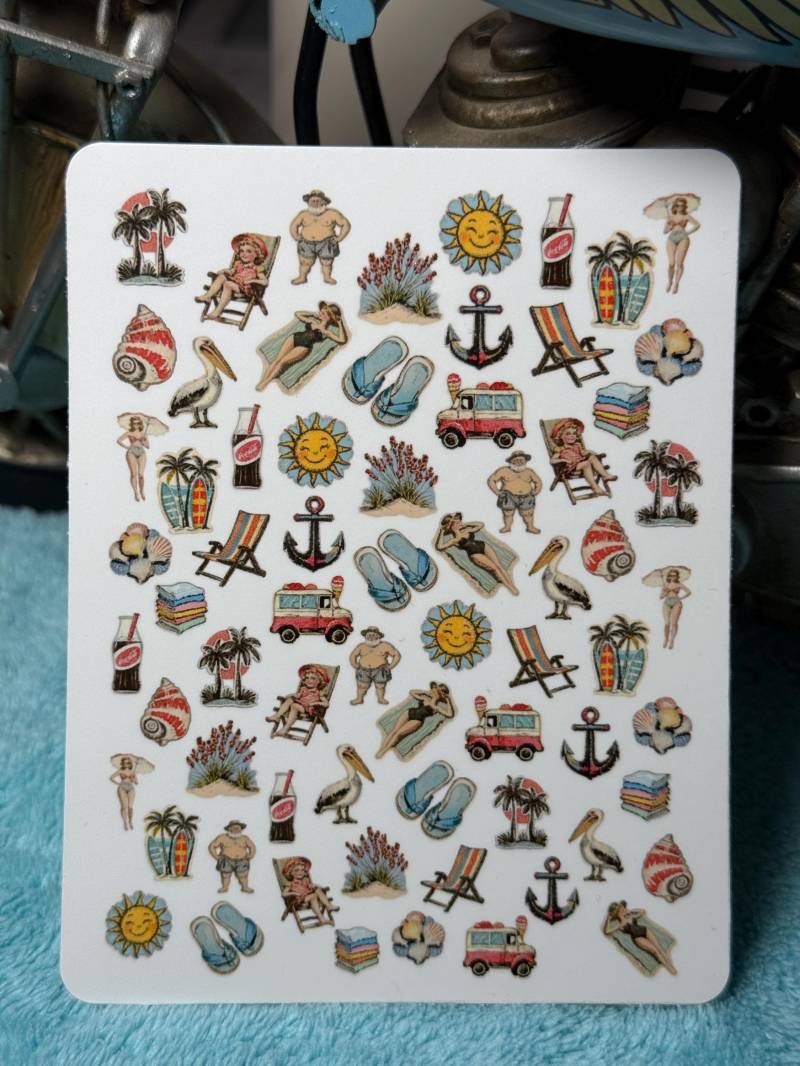Wasser Nagelsticker Retro Beach, Wasserschiebe Sticker Für Nägel, Nagel Stickersurlaub, Vintage Strand, Sommer Xl von Etsy - TheArtofNaildesign