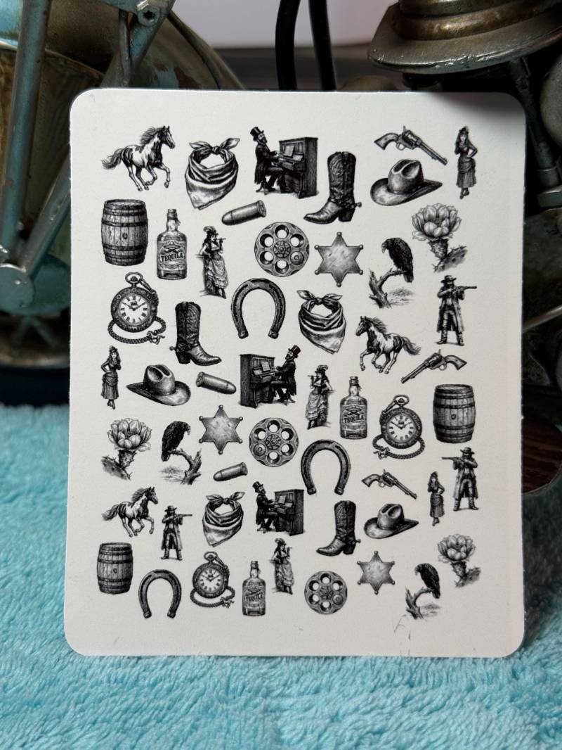 Wilder Westen Wasser Nagelsticker, Wasserschiebe Sticker Für Nägel, Cowboy, Salon, Revolver, Viehzüchter von Etsy - TheArtofNaildesign