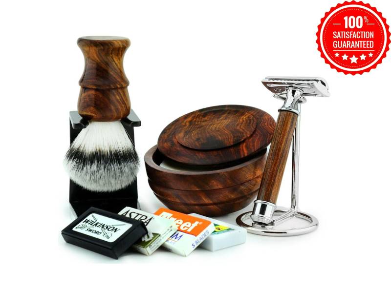 Handgefertigtes 6-Teiliges Herren-Rasierset Rasierhobel, Bürste, Ständer Und Holzschale von Etsy - TheBodyTools