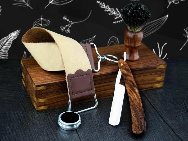 Handgefertigtes 5-Teiliges Premium Rasierset Für Männer Schwarzer Dachs Rasierpinsel Rasiermesser Holzkiste Lederriemen & Streichriemen von Etsy - TheBodyTools