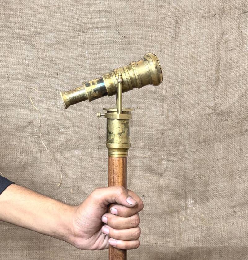 Victorian Brass Walking Cane - Sterling Silver Look Telescope Handle Stick With Leather Case, Vintage Style Wooden von Etsy - TheCraftHouseByAli