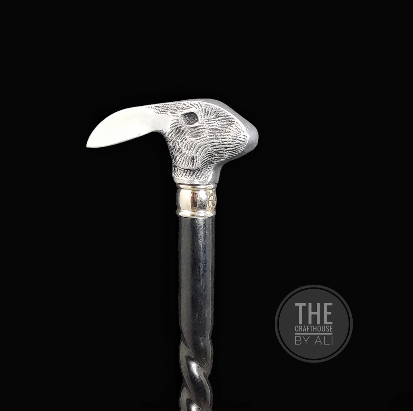 Victorian Rare Rabbit Handle Walking Stick Handmade Designer Wooden Spiral Cane Gift For Adult Unisex Leather Carved von Etsy - TheCraftHouseByAli
