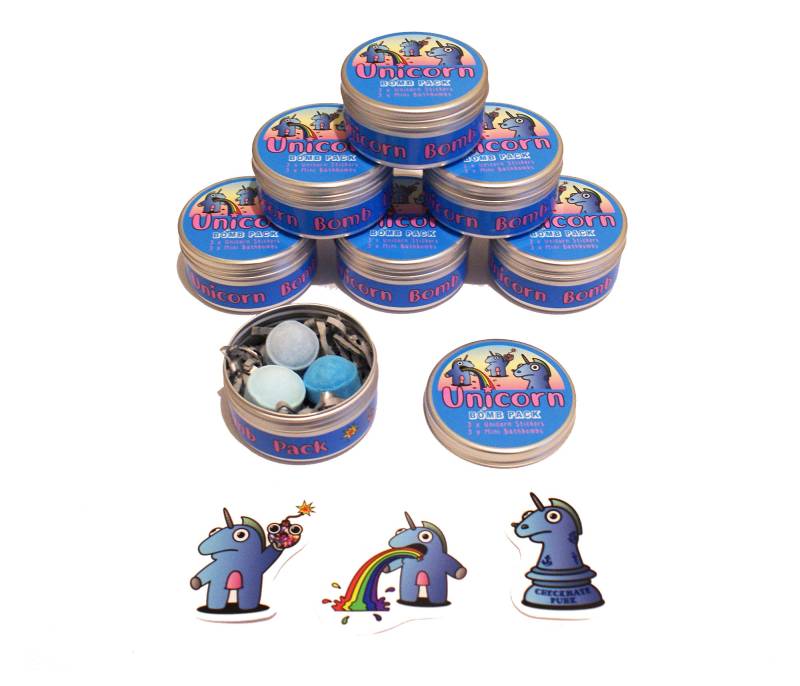 Einhorn Bomben Pack - 3x Badebomben, Aufkleber Blaue Dose Bad, Bomben, Sticker Pack, Geschenkdose, Einhorn, Graffiti, Kunst von Etsy - TheCreatureEmporium