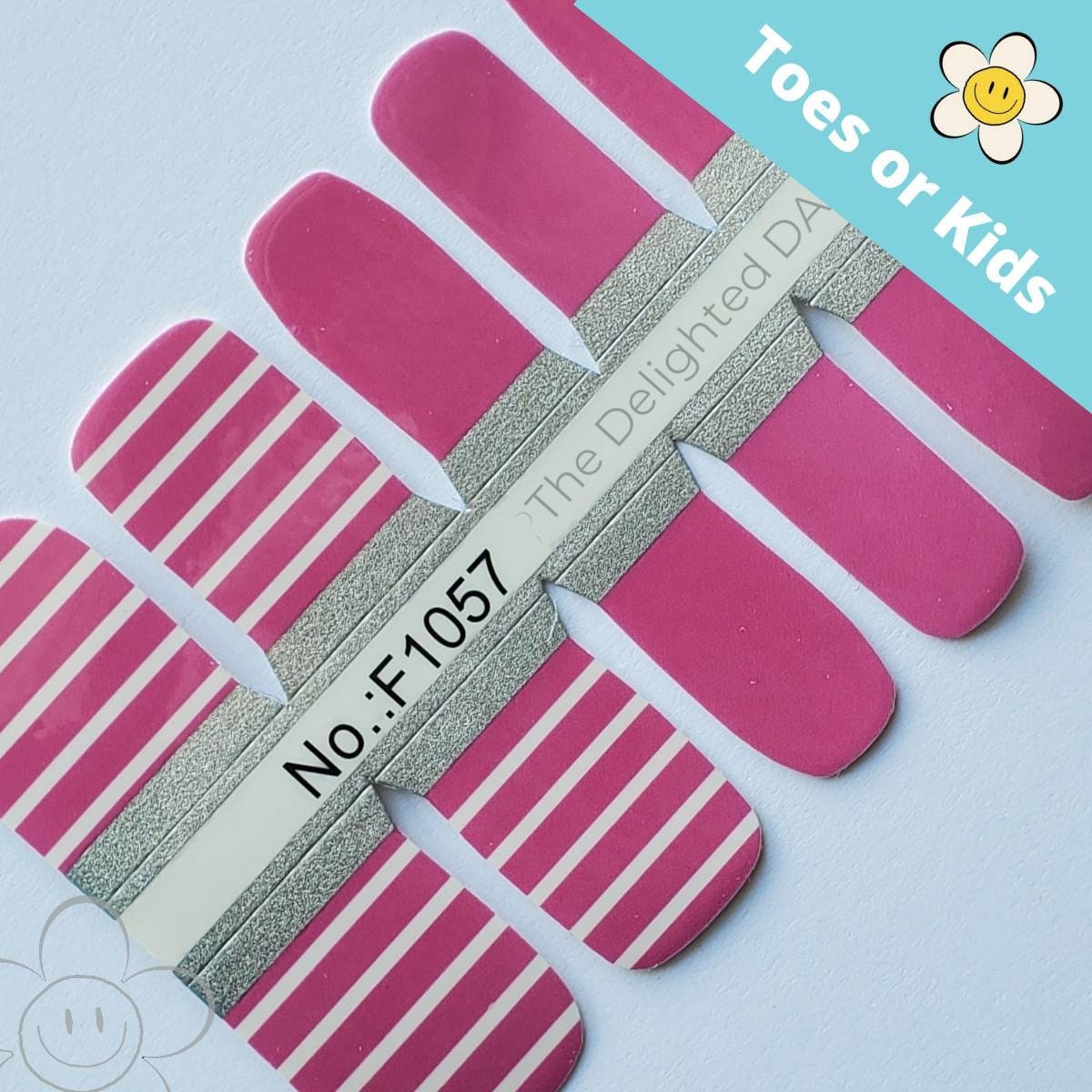 Rosa Mit Weißen Streifen Zehennagel Wraps Oder Kid Size Nail Sticker Art von Etsy - TheDelightedDaisy