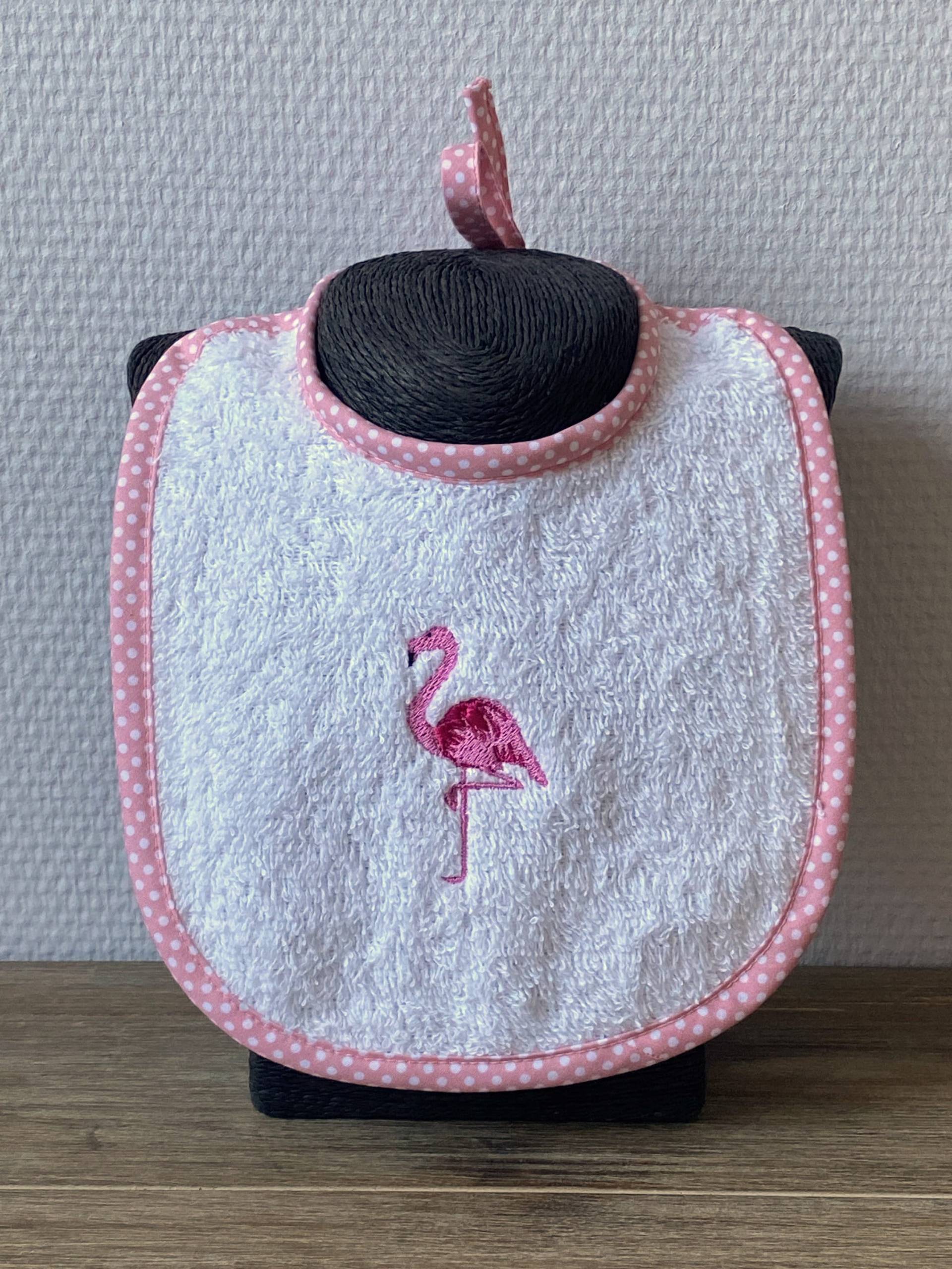 Geborduurd Babyslabbetje, Rosa Flamingo, Retro Platte, Vogel von Etsy - TheLittleAppleGifts