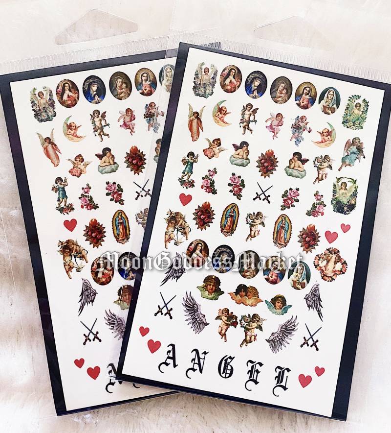 Engel Madonna Maria Heilige Tränendes Herz Nagel Decals Wasserschiebefolie Nägel Abziehbild Von Moon Goddess Market | Handmade Geschenk von Etsy - TheMoonGoddessMarket